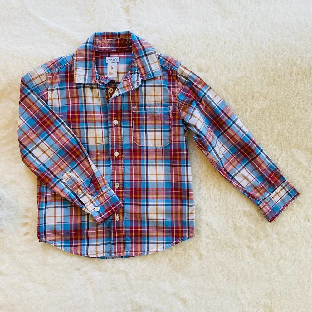 Carter's Boy Long Sleeve Dress Shirt, Button Down, Plaid, Size 5T